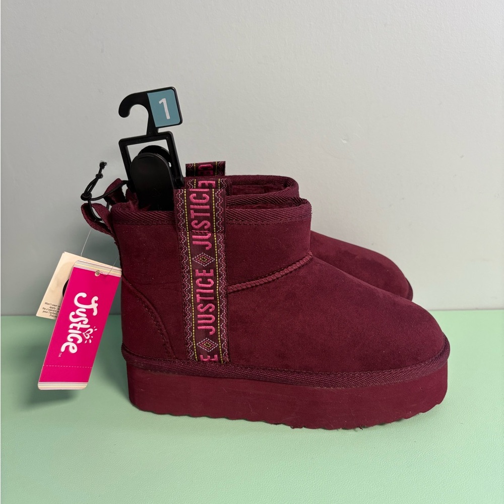 Justice Burgundy Fuzzy Pull On Ankle Bootie Shoes,
Girl Size 1, Kid Fall Boots